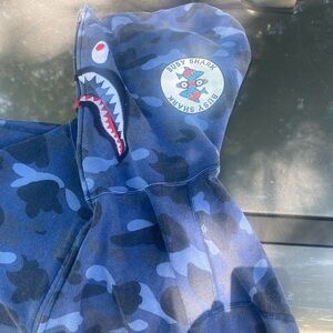 BAPE FULL ZIP UP HOODIE BLUE CAMO SHARK